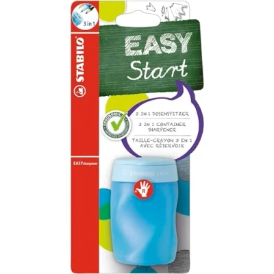 Imagen de Sacapuntas ergonómico con depósito STABILO EASYsharpener Afila 3 diámetros distintos Color azul Modelo para DIESTROS