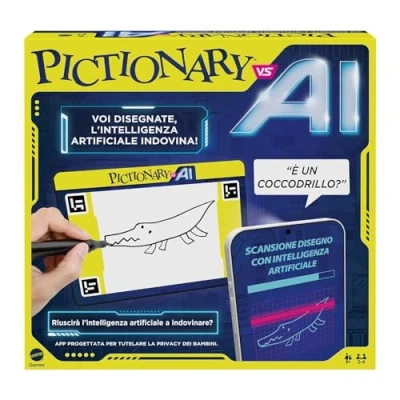 Imagen de Mattel Games Pictionary Vs. AI la versión de con inteligencia artificial, los jugadores dibujan y IA adivina, noches juegos para todas las edades, italiana, 8+ años, HYH79