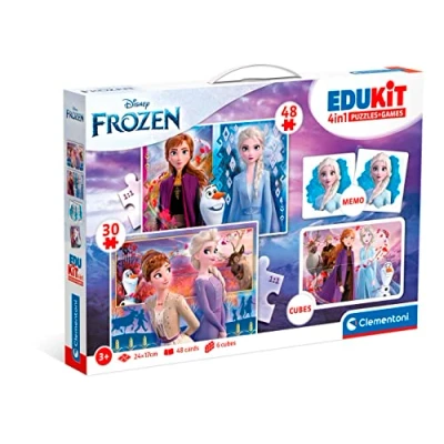 Imagen de Clementoni Edukit 4 En 1 Frozen Un Juego Educativo Que Incluye Puzzle De 30 Piezas, 48 Memoria Y 6 Cubos Tus Personajes Favoritos, Juguete Niños 3 Años (18292)