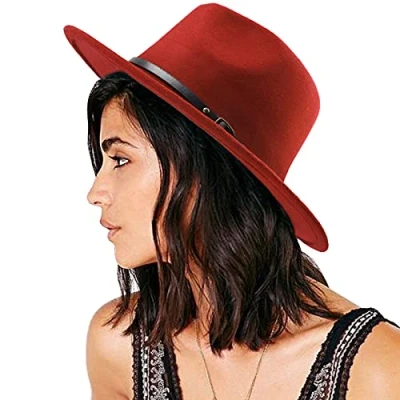 Imagen de DRESHOW Sombrero Fedora Sombreros de Sombrerera Jazz para Hombres Mujer ala Ancha Fieltro Lana
