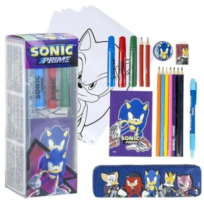 Imagen de Set de Papeleria Inspirado en Sonic Prime Color Azul 11 x 24 9.5 cm Incluye Todo Lo Necesario para Colorear Producto Original Diseñado España