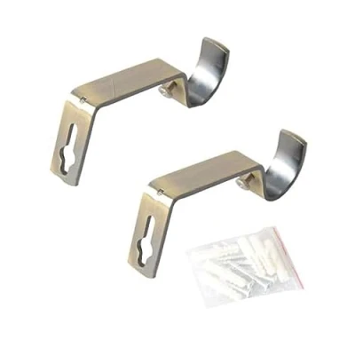Imagen de Juego de 2 soportes metal para barra cortina latón con tornillos postes, soporte 28 mm, pared resistente.