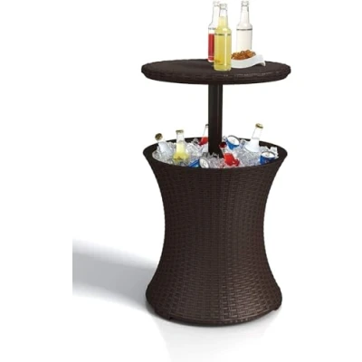 Imagen de Keter Cool Bar, Mesa Nevera para Exterior y Jardín, Ratán, Color Crema, Capacidad 30 L, 45 latas
