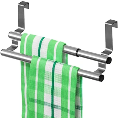 Imagen de Tatkraft Double Toallero Extensible Doble sobre Puerta Armario para Cocina Baño y Dormitorio Acero Inoxidable Sin perforación Ancho Expansible Retráctil 25 40 x 14 12 cm