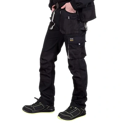 Imagen de REIS FORECO T BJS60 Pantalón de Trabajo para Hombre, Protector, Anticorte, Cargo, 80% Poliéster 20% Algodón, Negro Gris Claro, Talla 60
