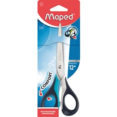 Imagen de Maped Tijeras Sensoft de 16 cm con aros suaves y ergonomía 3D escolares a partir 12 años Para centros secundaria bachillerato Anillas cómodas agradables Azul/Negro