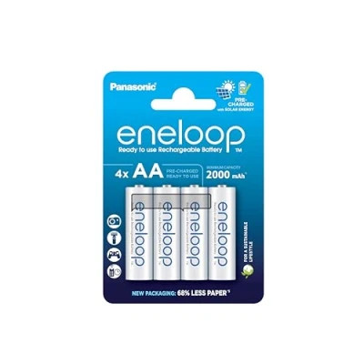 Imagen de eneloop, Pilas Recargables AA/Mignon, Paquete de 4, Capacidad mín. 2000 mAh, Ni MH, Listas para Usar, hasta Veces, Embalaje sin plástico, Standard, Blancas