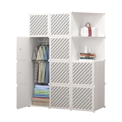 Imagen de XOKOTAKI Armario Modular, Estantería de Módulos, Organizador Modular Ropa Ropero para Hogar, Estante Almacenamiento Dormitorio, 12 1 Barras, 140x105 cm, Color Blanco