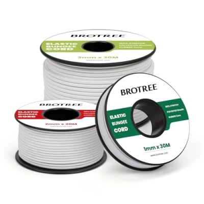Imagen de Brotree Cuerda Elástica 2mm x 30m Hilo Elastico de Goma para Bricolaje, Manualidades, Costura, Abalorios, Pulseras y Tienda Blanco