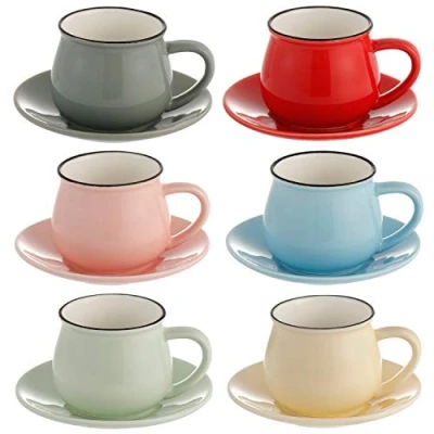 Imagen de Juego de 6 tazas porcelana para capuchino con platillos café y té 108 ml