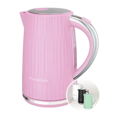 Imagen de Russell Hobbs Hervidor de agua Eléctrico, para caliente, té o café, 1,7 l, tapa apertura por presión, filtro extraíble y lavable, detalles cromados, rosa, 2400 W, Eden 27362 70