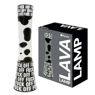 Imagen de Fisura Lámpara de lava f*ck off. Base negra Con mensaje, líquido transparente y negra. efecto relajante. bombilla repuesto. 11 cm x 11cm 39,5 cm.