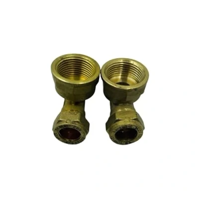 Imagen de UKDD® Codo de hierro hembra latón BSP 15 mm compresión por 3/4 pulgadas, curva 90, adaptadores x aprobado WRAS Paquete 2
