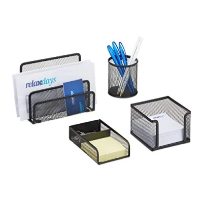 Imagen de Relaxdays Juego de Escritorio Moderno, Metal, Negro, 13.5 x 14.5 17.5 cm, 4 Unidades