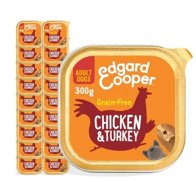 Imagen de Edgard &amp; Cooper Comida Húmeda para Perros Adultos Paté Natural Sin Cereales Tarrinas 300g x 18 Pollo Pavo Fresco, Alimentación Sana Sabrosa y Equilibrada, Carne Fresca