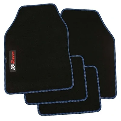 Imagen de PETEX Alfombrillas universales de Carbono para Coche, 4 Piezas, Color Negro y Azul