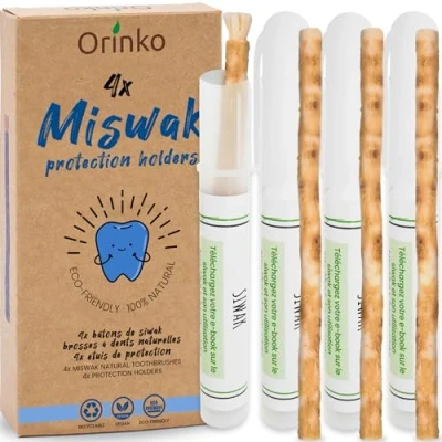 Imagen de Siwak x4 con 4 estuches de protección cepillo dientes 100% natural limpiador, desinfectante y blanqueador ecológico, biodegradable vegano ebook offert