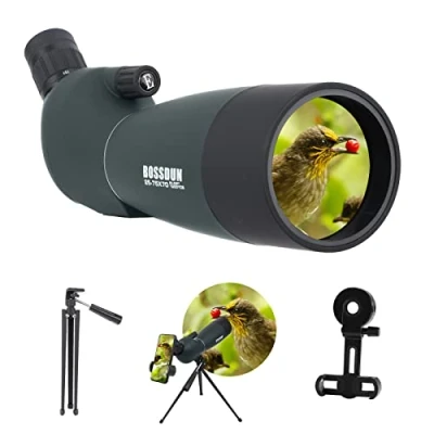 Imagen de 25 75x70 telescopio terrestre, Hunting Spotter Scope para Disparar A los Objetivos, Telescopios Prueba de Agua con Prisma BAK4 Trípode Adaptador teléfono Bolsa Transporte (2575Green)