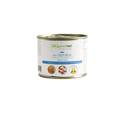 Imagen de OrganicVet Comida húmeda para Gatos, Pescado de mar Sensible con arroz Natural, 6 Unidades (6 x 200 g)