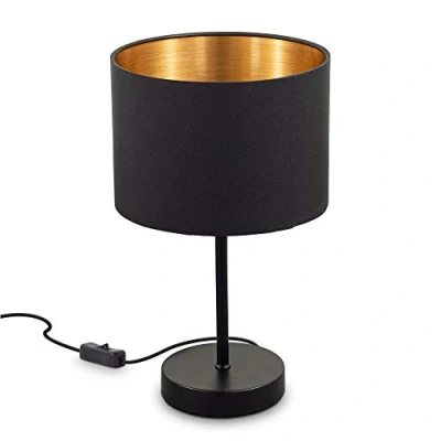 Imagen de B.K.Licht I lámpara de mesa tela negro oro E27 1 llama pantalla 20 cm 140 interruptor cable sin bombilla