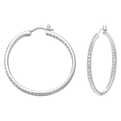 Imagen de Swarovski Pendientes de aro Sommerset Blanco Bañados en rodio, talla única, Cristal, Crystal