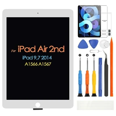Imagen de ARSSLY Pantalla LCD para iPad Air 2 A1567 A1566 Air2 Digitizer Touch Screen Repuesto Asamblea con Herramientas (Blanco)