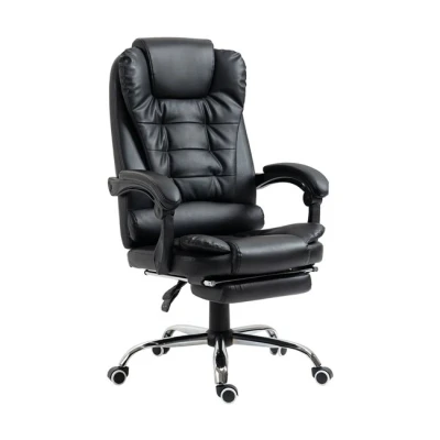 Imagen de HOMCOM Silla de Oficina Reclinable Escritorio con Reposapiés Ejecutiva Giratoria Altura Ajustable Tapizada en PU y Reposabrazos para Estudio Negro