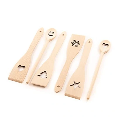 Imagen de tuuli Kitchen Set de Utensilios Cocina Madera haya con Motivo (2x cuchara cocina, 4x espatula) 30 cm