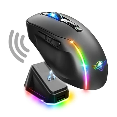 Imagen de Spirit of Gamer Elite M50 Dark, Ratón Gaming inalámbrico RGB 8000 dpi, 6 Botones Programables, Conexión Bluetooth y 2,4 GHz, 90h de duración la batería, Estación Carga RGB, Negro