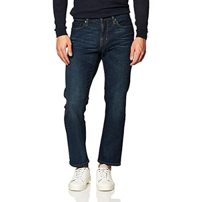 Imagen de Amazon Essentials Pantalón Vaquero Elástico de Ajuste Recto Hombre, Lavado Oscuro, 33W / 32L