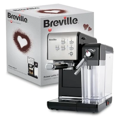 Imagen de Breville Máquina de café y espresso PrimaLatte II Bomba italiana con 19 bar apta para en polvo o monodosis Espumador leche automático integrado Plata / rojo VCF108X