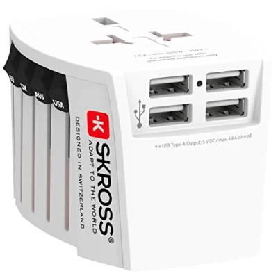Imagen de SKROSS 1.302961 MUV USB (4xA) Adaptador de Viaje Universal + 4 Tipo A 4.8 Voltaje y Potencia: 100V 250W / 250V 625W. Protección contra Descargas Eléctricas