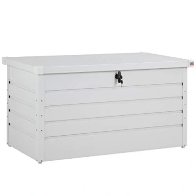 Imagen de Gardebruk Baúl Metálico 120x62x63cm 360L Blanco Cajón de Jardín máx.100Kg Arcón Acero Cerradura