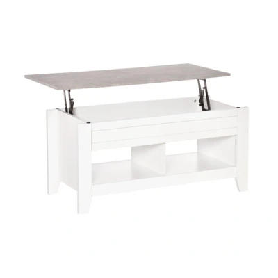 Imagen de HOMCOM Mesa de Centro Elevable Café con 2 Compartimentos Abiertos Encimera Imitación Mármol Rectangular Moderna para Salón Comedor 105x50x49 cm Blanco
