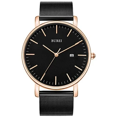 Imagen de BUREI Relojes de Pulsera para Hombre,Relojes Cuarzo analógicos Minimalistas Hombre con Correa Malla,Regalos