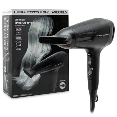 Imagen de Rowenta x Karl Lagerfeld Studio Dry CV581L Secador de pelo 2300 W, Tecnología Effiwatts, 6 ajustes temperatura, Thermocontrol, generador iónico sin encrespamiento, negro