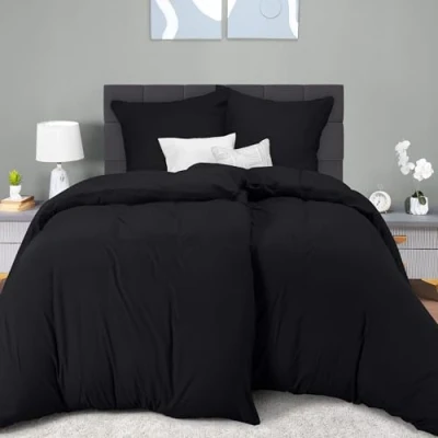 Imagen de Utopia Bedding Funda Nordica Cama 90 Microfibra y 2 Juego de Edredon 135x200 cm Almohada 80x80 (Negro)
