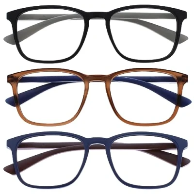 Imagen de OPULIZE Max Gafas de Lectura Pack 3 Marco Rectangular Clásico Grande Negro Mate Marrón Azul Unisex Hombres Mujeres Bisagras Resorte RRR78 123 +2.00