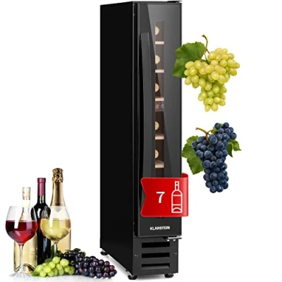 Imagen de KLARSTEIN Vinoteca, Nevera para Vinos con 1 Zona de Refrigeración, Botellero Puerta Cristal Vino, Proseco, Expositor Interior y Exterior, Panel Táctil, 20 L., Vinoteca Capacidad 7 Botellas