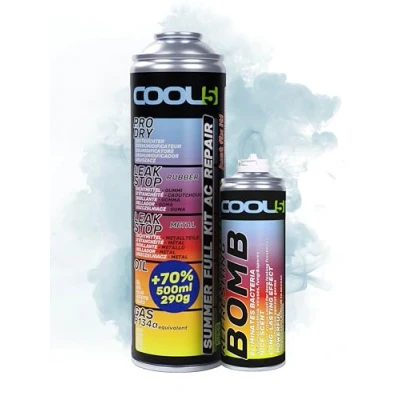 Imagen de COOL5 5en1 Kit de reparación aire acondicionado, AC, sustitución refrigerante R134a, para carga acondicionado coches 1995 2016 + bomba refresco APC 500ml