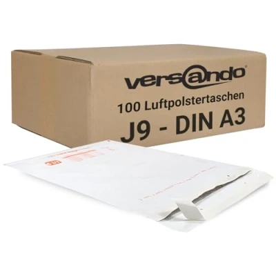 Imagen de versando 100 sobres acolchados I9/J9, tamaño interior 300 x 445 mm, dimensiones exteriores 320 455 color blanco, para DIN A3