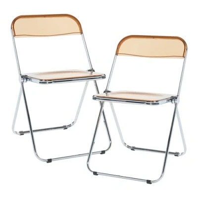Imagen de [en.casa] Juego de 2 Sillas Plegables Transparentes para Salón Comedor Oficina Estilo Moderno Diseño Estable 74 x 46 47 cm Acero Cromado Naranja