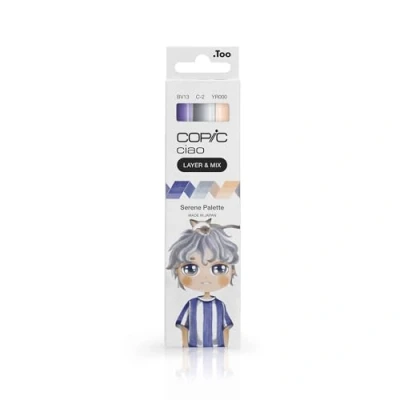 Imagen de COPIC Ciao LAYER &amp; MIX «Serene Palette», set de rotuladores 3 colores diferentes, rotulador punta media y pincel.