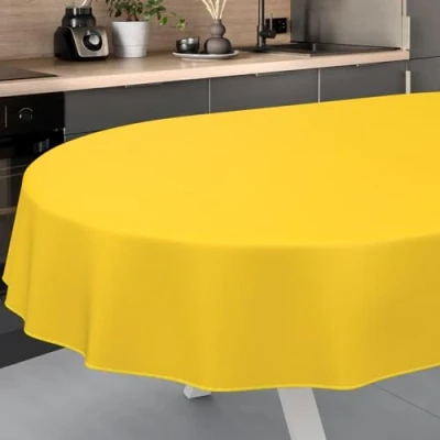 Imagen de ANRO Mantel de Hule Lavable, para jardín, Exterior e Interior, Ovalado, 240 x 140 cm, con Dobladillo, Color Amarillo