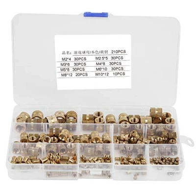 Imagen de Akozon Kit de Latón Tuerca moleteada tornillo laton Rosca Hembra Tuercas 210pcs 8 tipo M2 M2.5 M3 M4 M6 M5 M8 M10