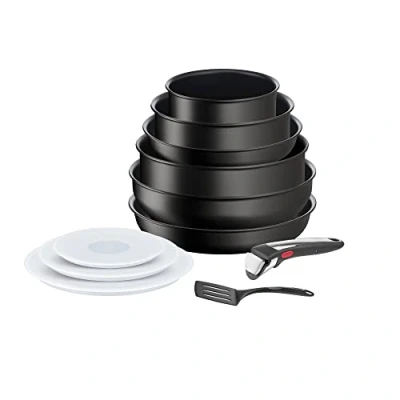 Imagen de Tefal Ingenio Eco Resist On 11 piezas apilables + Mango extraíble Revestimiento antiadherente, indicador de temperatura, cocina saludable, utensilios cocina, fabricado Francia, apto inducción