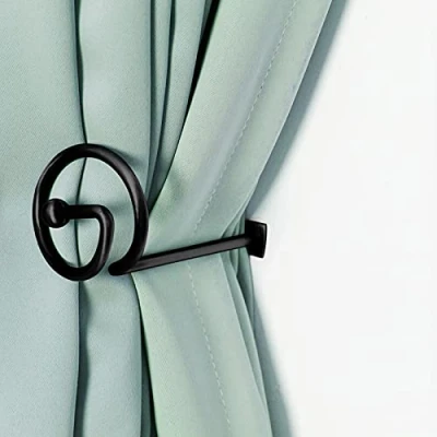 Imagen de CHIMEI 2 alzapaños Negros para Cortinas pequeñas, Ganchos de Pared Exteriores, Cortinas, Soportes Decorativos con Tornillos Dormitorio, Sala Estar,