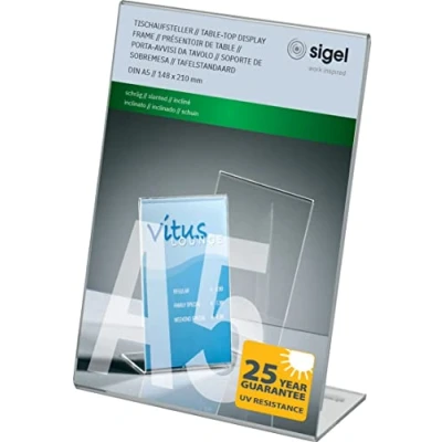 Imagen de Sigel TA212 Soporte de sobremesa, inclinado, acrilico resistente a UV, para A5, 1 unds