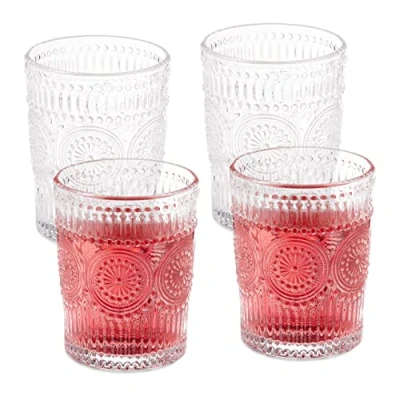 Imagen de Relaxdays Vasos Vintage, Set 4, Aptos para Lavavajillas, 300ml, Cristalería Retro Marco Dorado, Agua, Zumo, Transparente