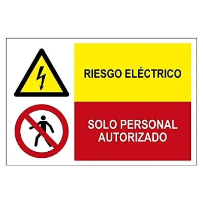 Imagen de MovilCom® Señal combinada ¡PELIGRO! RIESGO ELECTRICO/PROHIBIDO SOLO PERSONAL AUTORIZADO de 600X400mm ADHESIVO (ref.PRD4360607)